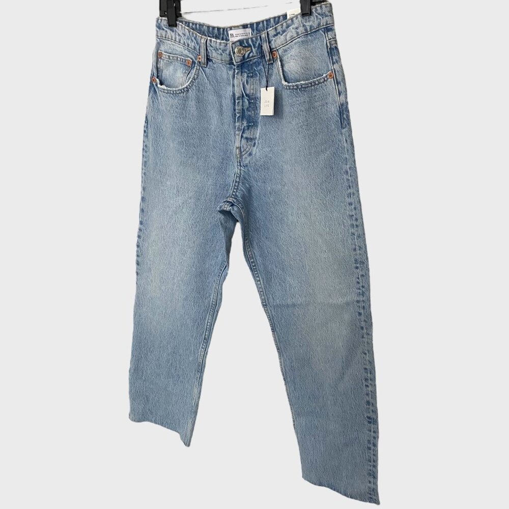 Zara High-Waisted Denim Ankle Jeans Blue Womens Size 12 Straight-Leg Raw-Hem New - Picture 2 of 14